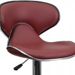 Contemporary Cozy Mid-Back Burgundy Vinyl Adjustable Height Barstool with Chrome Base