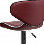 Contemporary Cozy Mid-Back Burgundy Vinyl Adjustable Height Barstool with Chrome Base