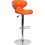 Contemporary Cozy Mid-Back Orange Vinyl Adjustable Height Barstool with Chrome Base