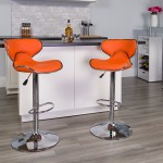 Contemporary Cozy Mid-Back Orange Vinyl Adjustable Height Barstool with Chrome Base