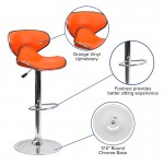 Contemporary Cozy Mid-Back Orange Vinyl Adjustable Height Barstool with Chrome Base