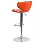 Contemporary Cozy Mid-Back Orange Vinyl Adjustable Height Barstool with Chrome Base