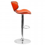 Contemporary Cozy Mid-Back Orange Vinyl Adjustable Height Barstool with Chrome Base