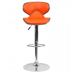 Contemporary Cozy Mid-Back Orange Vinyl Adjustable Height Barstool with Chrome Base