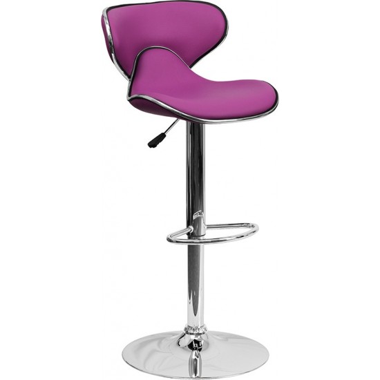 Contemporary Cozy Mid-Back Purple Vinyl Adjustable Height Barstool with Chrome Base