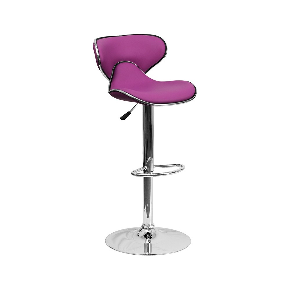Contemporary Cozy Mid-Back Purple Vinyl Adjustable Height Barstool with Chrome Base Contemporary Cozy Mid-Back Purple Vinyl Adjustable Height Barstool with Chrome Base