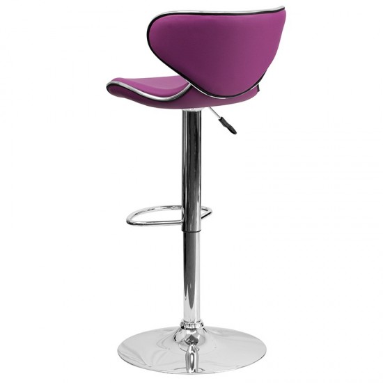 Contemporary Cozy Mid-Back Purple Vinyl Adjustable Height Barstool with Chrome Base