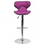 Contemporary Cozy Mid-Back Purple Vinyl Adjustable Height Barstool with Chrome Base