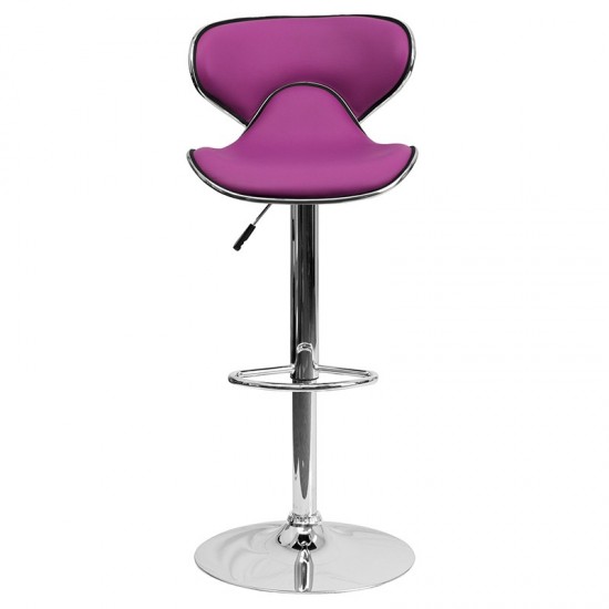 Contemporary Cozy Mid-Back Purple Vinyl Adjustable Height Barstool with Chrome Base