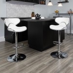 Contemporary Cozy Mid-Back White Vinyl Adjustable Height Barstool with Chrome Base