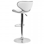 Contemporary Cozy Mid-Back White Vinyl Adjustable Height Barstool with Chrome Base
