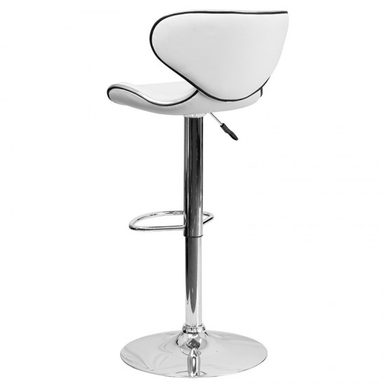 Contemporary Cozy Mid-Back White Vinyl Adjustable Height Barstool with Chrome Base