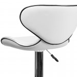 Contemporary Cozy Mid-Back White Vinyl Adjustable Height Barstool with Chrome Base
