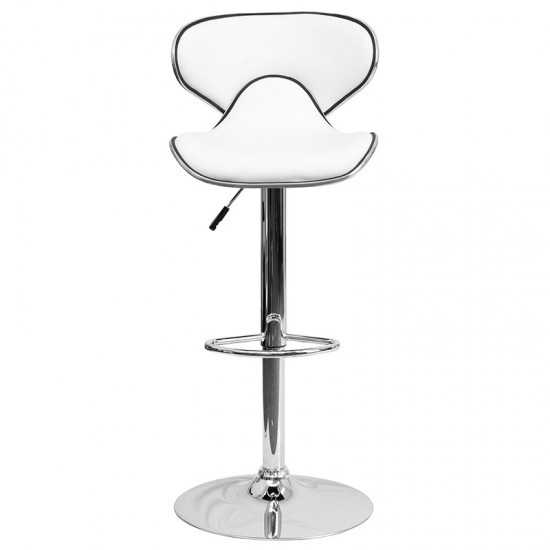 Contemporary Cozy Mid-Back White Vinyl Adjustable Height Barstool with Chrome Base