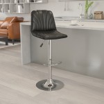 Contemporary Black Vinyl Adjustable Height Barstool with Embellished Stitch Design and Chrome Base