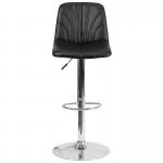 Contemporary Black Vinyl Adjustable Height Barstool with Embellished Stitch Design and Chrome Base