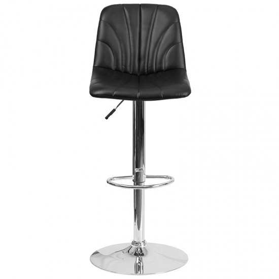 Contemporary Black Vinyl Adjustable Height Barstool with Embellished Stitch Design and Chrome Base