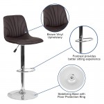 Contemporary Brown Vinyl Adjustable Height Barstool with Embellished Stitch Design and Chrome Base