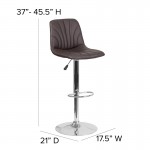 Contemporary Brown Vinyl Adjustable Height Barstool with Embellished Stitch Design and Chrome Base