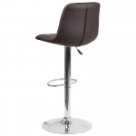 Contemporary Brown Vinyl Adjustable Height Barstool with Embellished Stitch Design and Chrome Base