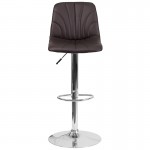 Contemporary Brown Vinyl Adjustable Height Barstool with Embellished Stitch Design and Chrome Base