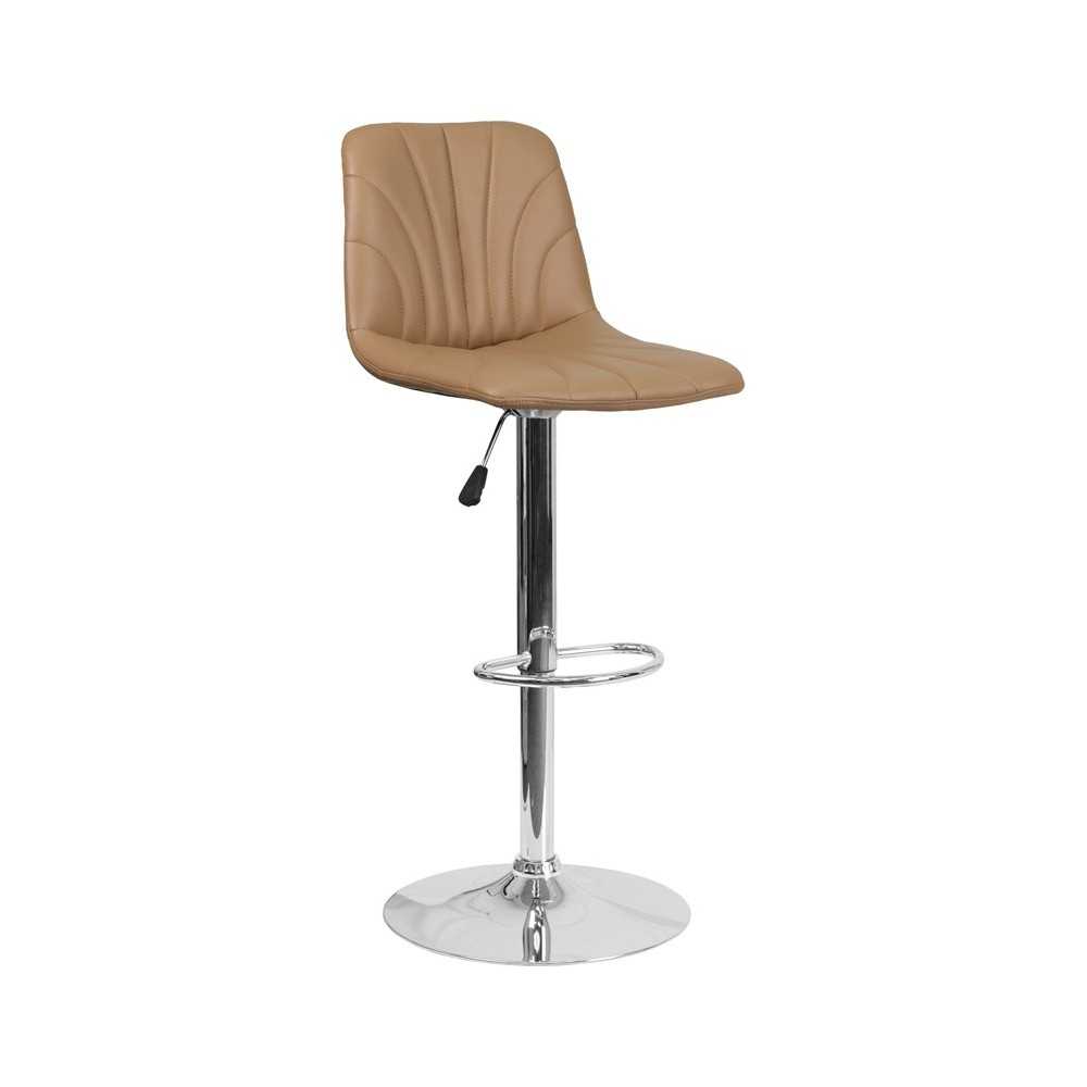 Contemporary Cappuccino Vinyl Adjustable Height Barstool with Embellished Stitch Design and Chrome Base