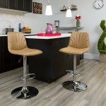 Contemporary Cappuccino Vinyl Adjustable Height Barstool with Embellished Stitch Design and Chrome Base