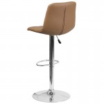 Contemporary Cappuccino Vinyl Adjustable Height Barstool with Embellished Stitch Design and Chrome Base