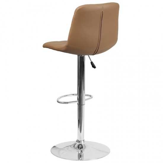 Contemporary Cappuccino Vinyl Adjustable Height Barstool with Embellished Stitch Design and Chrome Base