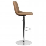 Contemporary Cappuccino Vinyl Adjustable Height Barstool with Embellished Stitch Design and Chrome Base