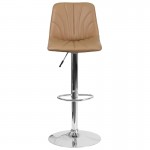 Contemporary Cappuccino Vinyl Adjustable Height Barstool with Embellished Stitch Design and Chrome Base