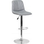 Contemporary Gray Vinyl Adjustable Height Barstool with Embellished Stitch Design and Chrome Base