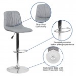 Contemporary Gray Vinyl Adjustable Height Barstool with Embellished Stitch Design and Chrome Base