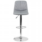 Contemporary Gray Vinyl Adjustable Height Barstool with Embellished Stitch Design and Chrome Base