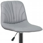 Contemporary Gray Vinyl Adjustable Height Barstool with Embellished Stitch Design and Chrome Base