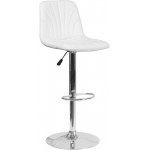 Contemporary White Vinyl Adjustable Height Barstool with Embellished Stitch Design and Chrome Base