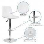 Contemporary White Vinyl Adjustable Height Barstool with Embellished Stitch Design and Chrome Base