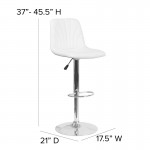 Contemporary White Vinyl Adjustable Height Barstool with Embellished Stitch Design and Chrome Base