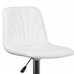 Contemporary White Vinyl Adjustable Height Barstool with Embellished Stitch Design and Chrome Base