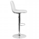 Contemporary White Vinyl Adjustable Height Barstool with Embellished Stitch Design and Chrome Base