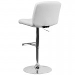 Contemporary White Vinyl Adjustable Height Barstool with Square Tufted Back and Chrome Base