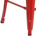 24" High Backless Red Metal Counter Height Stool with Square Wood Seat