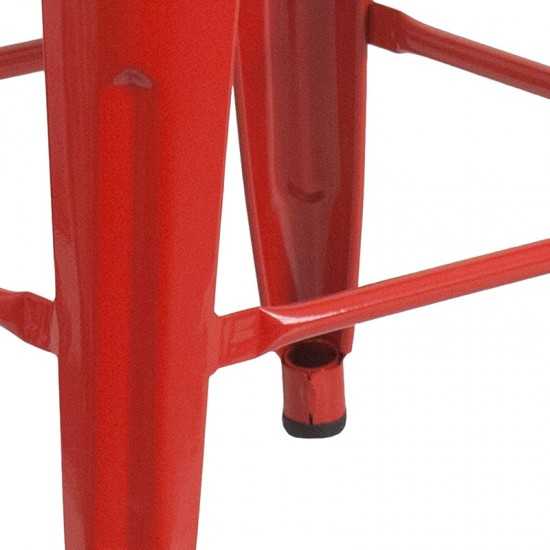 24" High Backless Red Metal Counter Height Stool with Square Wood Seat