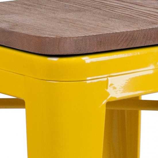 24" High Backless Yellow Metal Counter Height Stool with Square Wood Seat