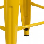 24" High Backless Yellow Metal Counter Height Stool with Square Wood Seat