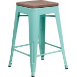 24" High Backless Mint Green Counter Height Stool with Square Wood Seat