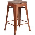 24" High Backless Copper Counter Height Stool with Square Wood Seat