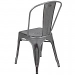 Commercial Grade Distressed Silver Gray Metal Indoor-Outdoor Stackable Chair