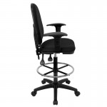 Mid-Back Black Fabric Multifunction Ergonomic Drafting Chair with Adjustable Lumbar Support and Adjustable Arms