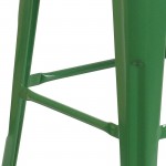 30" High Backless Green Metal Barstool with Square Wood Seat